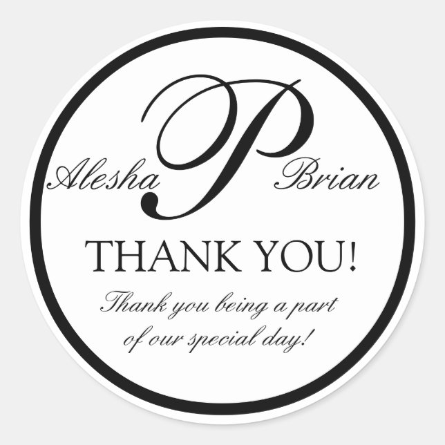 Black White Monogram P Wedding Favour Stickers (Front)