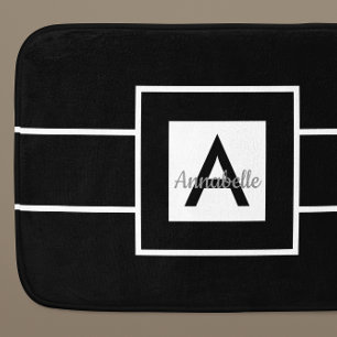 Black White Monogram Personalised Bath Mat