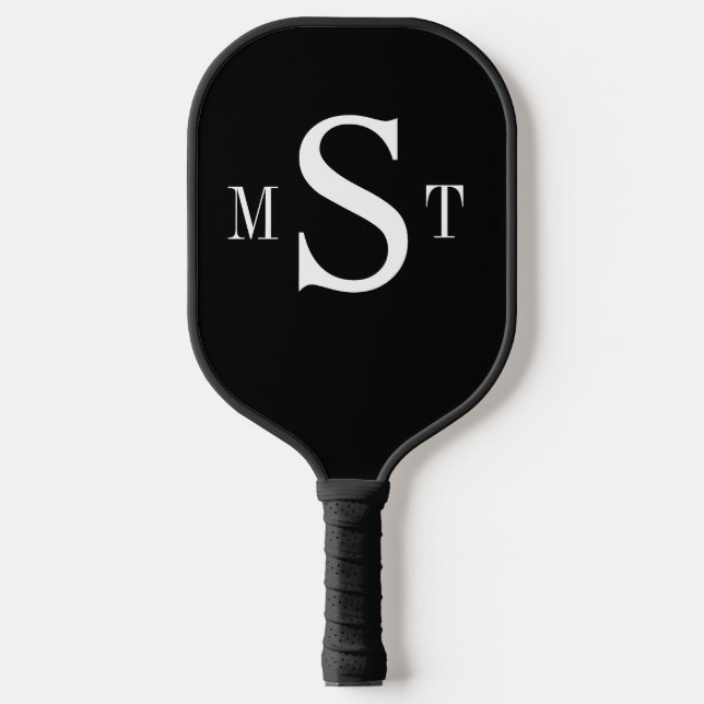 Black White Monogram Personalised Pickleball Paddl Paddle (Front)