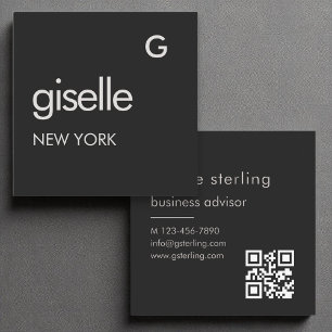 Black White Monogram QR Code Minimalist  Square Business Card