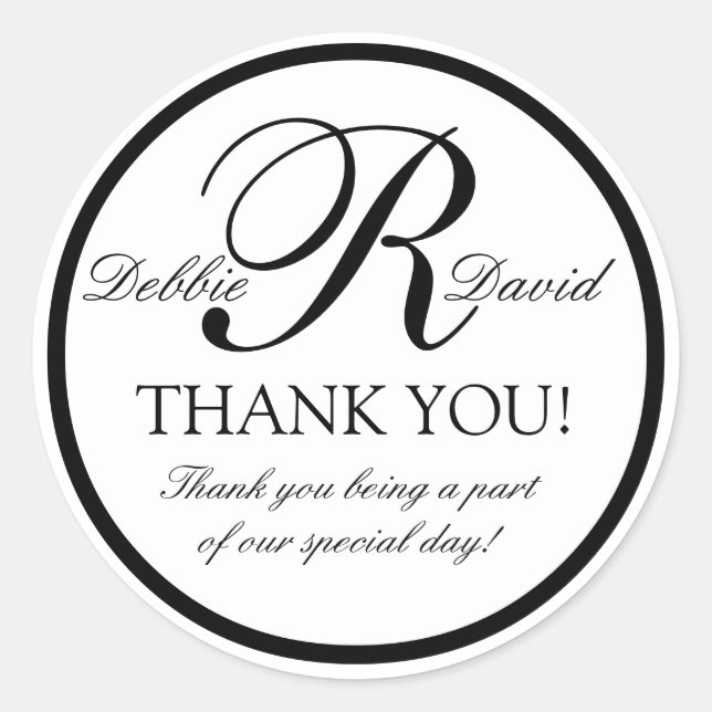 Black White Monogram R Wedding Favour Stickers (Front)