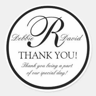 Black White Monogram R Wedding Favour Stickers