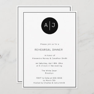 Black & White Monogram Rehearsal Dinner Invitation