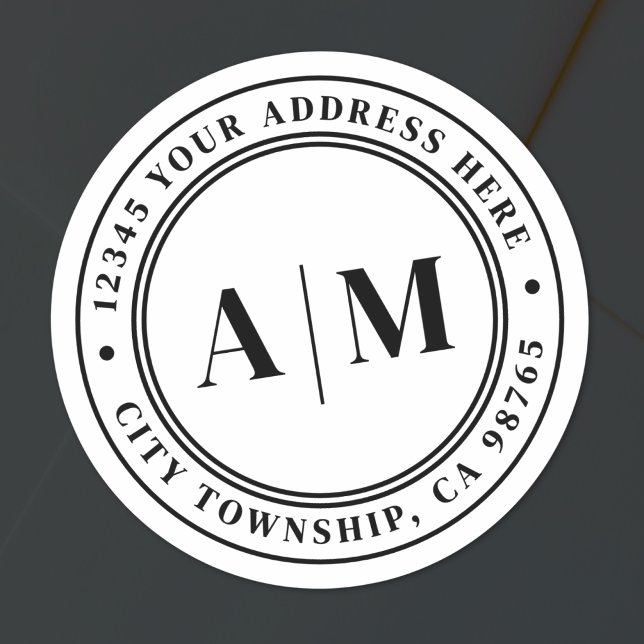Black White Monogram Return Address Classic Round Sticker (Black White Monogram Return Address Classic Round Sticker)