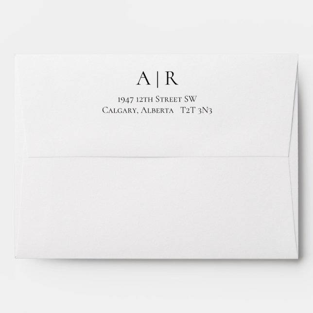 Black White Monogram Return Address Envelope (Back (Top Flap))