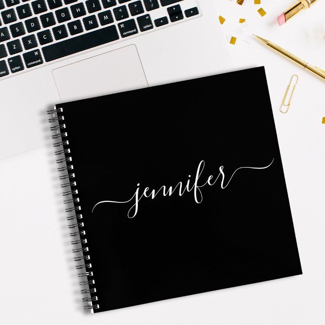 Black White Monogram Script Name Sketchbook Notebook (Creator Uploaded)