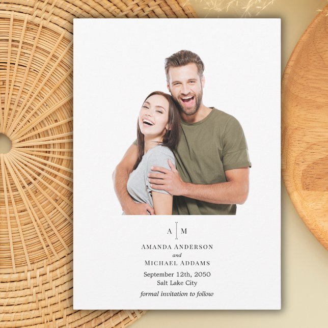  Black White Monogram Simple Minimal Wedding Photo Save The Date (Creator Uploaded)