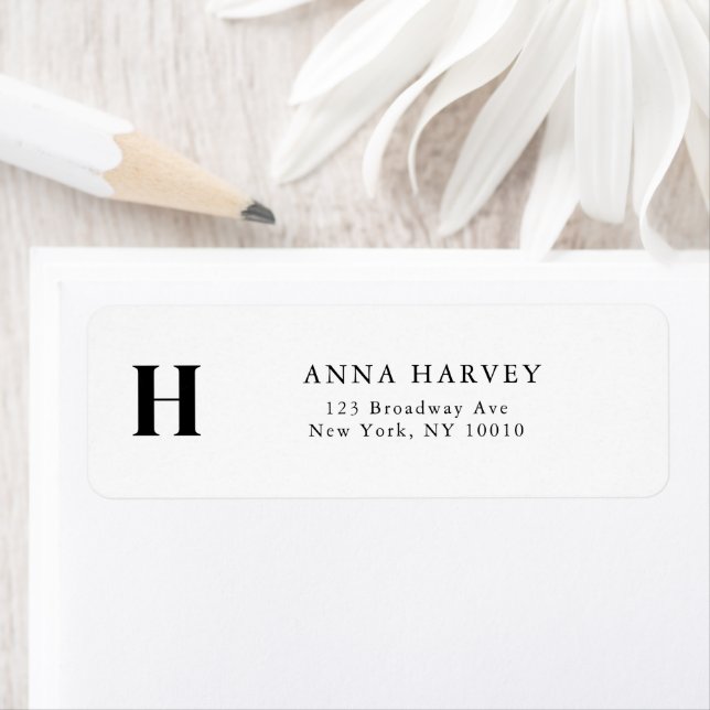 Black & White Monogram Simple Return Address Label (Insitu)