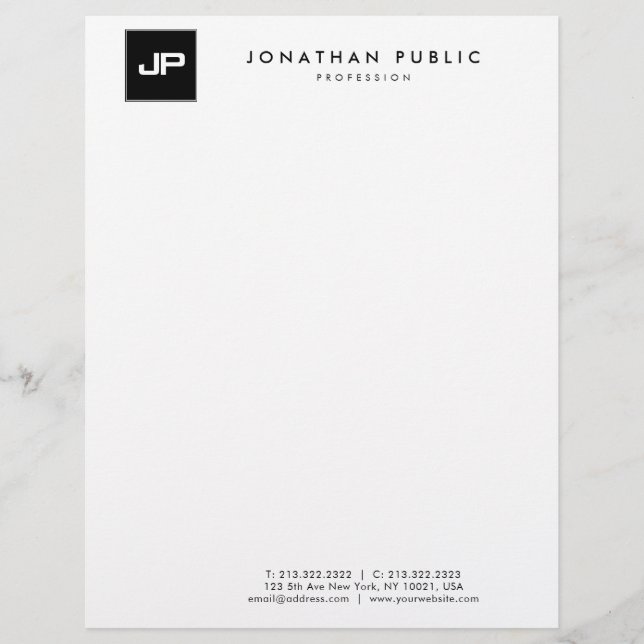 Black White Monogram Simple Template Modern Custom Letterhead (Front)