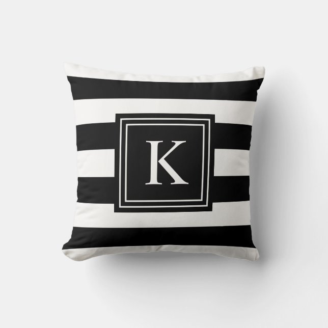 Black & White Monogram Striped | Throw Pillow (Front)