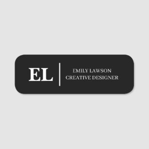 Black White Monogram Stylish Modern Identity Name Tag