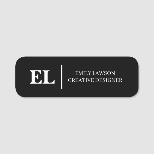 Black White Monogram Stylish Modern Identity Name Tag (Front)