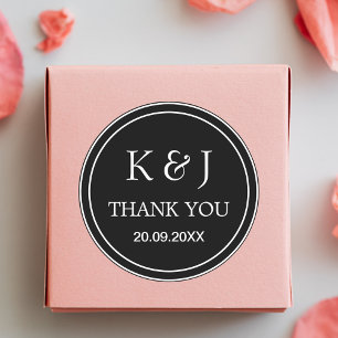 Black & White Monogram Thank You Wedding Favour Classic Round Sticker