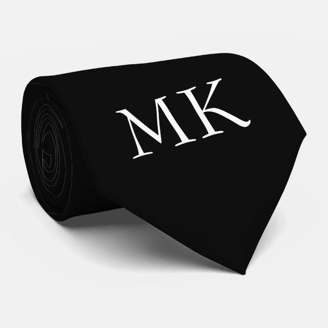 Black White Monogram  Tie (Rolled)