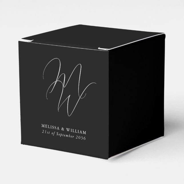 Black White Monogram Wedding Favour Box (Front Side)