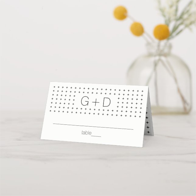Black white monogram wedding folded escort place card (Front)