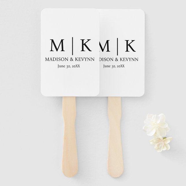 Black & White Monogram Wedding Hand Fan (Front and Back)