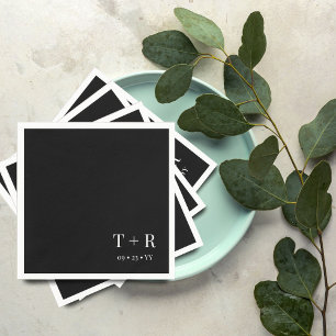 Black White Monogram Wedding Initials Napkin