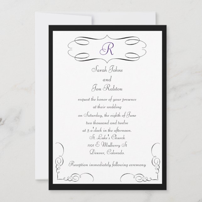 Black White Monogram Wedding Invitation (Front)