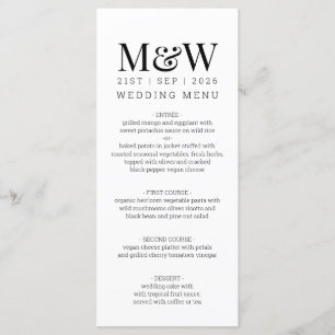 Black White Monogram Wedding Menu