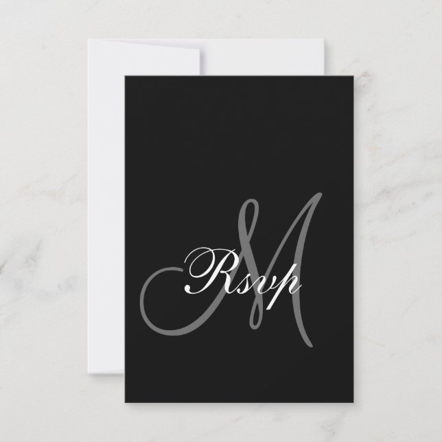 Black White Monogram Wedding RSVP Cards (Front)