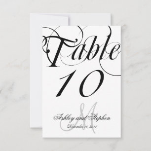 Black White Monogram Wedding Table Number Card