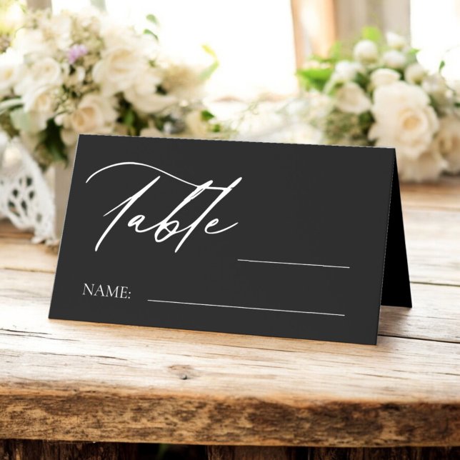 Black White Monogram Wedding Table Number Place Card (Creator Uploaded)