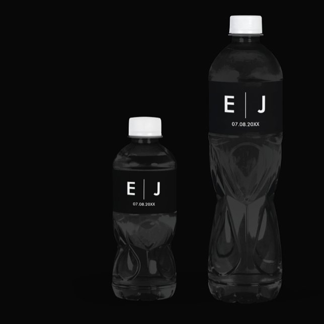 Black & White Monogram Wedding Water Bottle Label (Creator Uploaded)