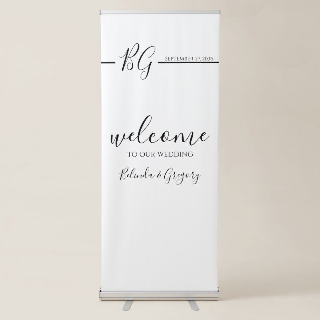 Black & White Monogram Wedding Welcome Sign (Front)