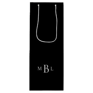 Black & White Monogram Wedding Wine Gift Bag