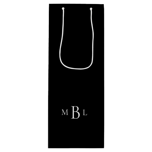 Black & White Monogram Wedding Wine Gift Bag (Front)