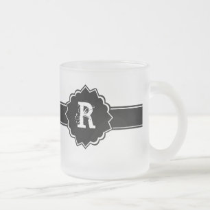 Black White Monogrammed Frosted Glass Coffee Mug