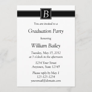 Black & White Monogrammed Graduation Invitations