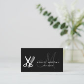 Black White Monogrammed - Hair Salon Hairstylist Business Card (Standing Front)