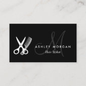 Black White Monogrammed - Hair Salon Hairstylist Business Card (Front)