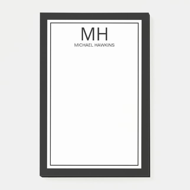 Black White Monogrammed Men's Post-it Notes (Front)