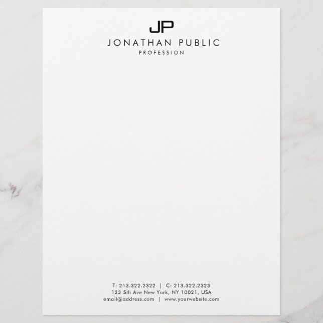 Black White Monogrammed Simple Template Elegant Custom Letterhead (Front)