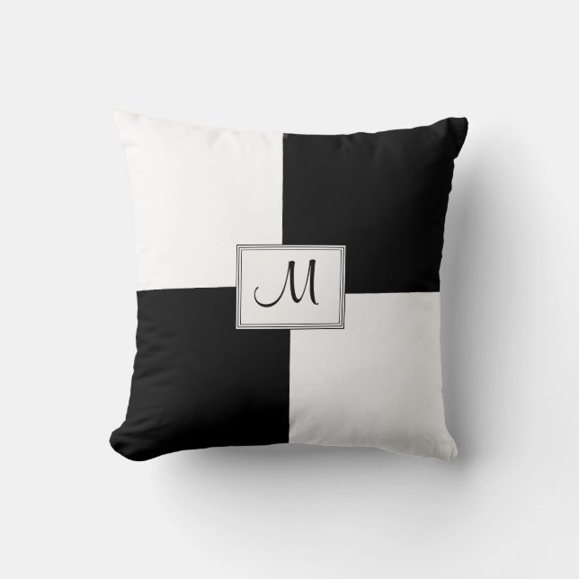 Black White Monogrammed Throw Pillow (Front)