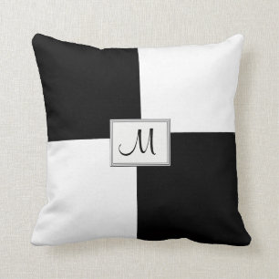 Black White Monogrammed Throw Pillow