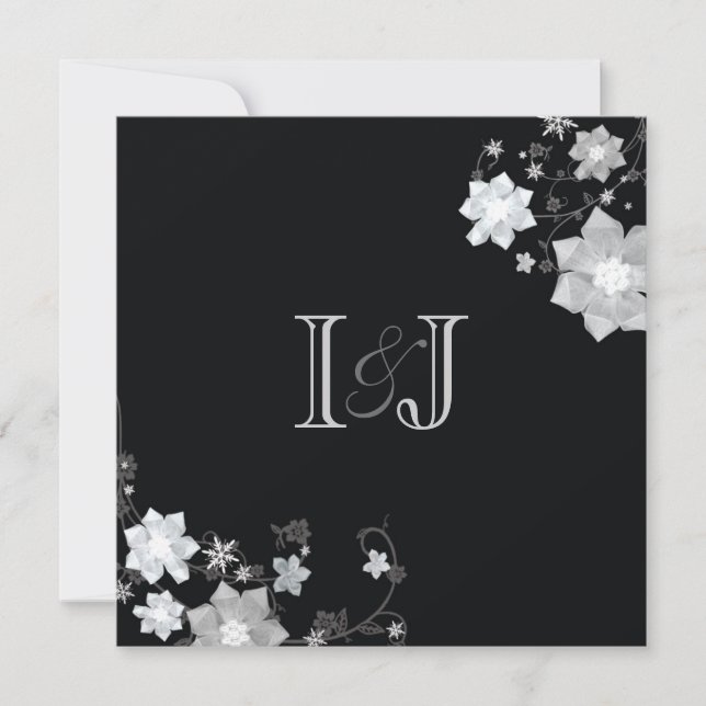 Black & White Monogrammed Winter Wedding Invitation (Front)