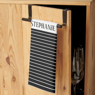 Black White Monograms Camouflage Stripes Patterns Tea Towel