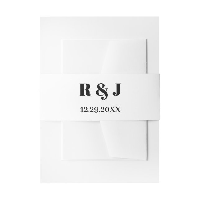 Black White Monograms Simple Calligraphy Wedding Invitation Belly Band (Front Example)