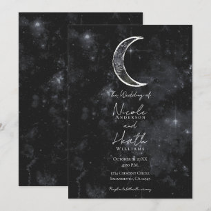 Black White Moon Celestial Night Starry Wedding   Invitation