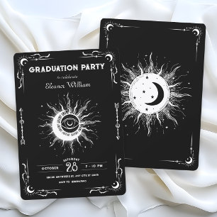 Black white moon sun tarot celestial graduation invitation