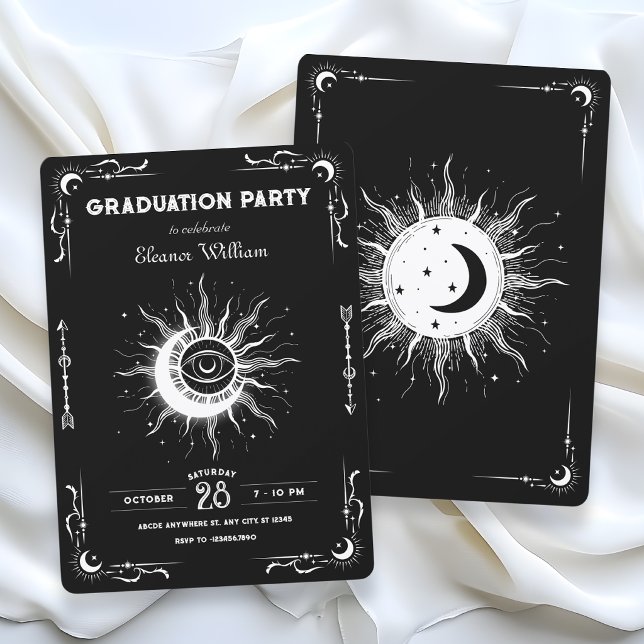 Black white moon sun tarot celestial graduation invitation (Creator Uploaded)