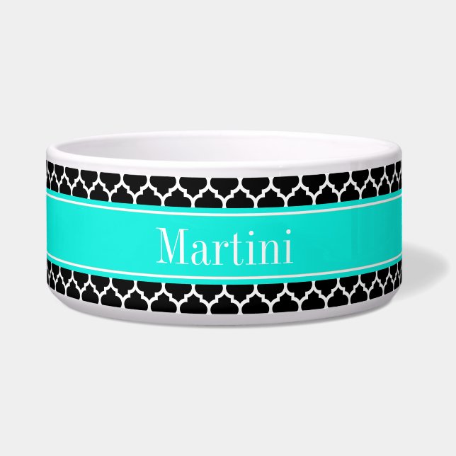 Black White Moroccan #5 Brt Aqua Name Monogram (Front)