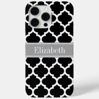 Black White Moroccan #5 Dark Grey Name Monogram