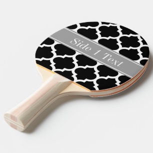 Black White Moroccan #5 Dark Grey Name Monogram Ping Pong Paddle