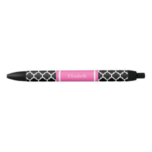 Black White Moroccan #5 Hot Pink #2 Name Monogram Ink Pen