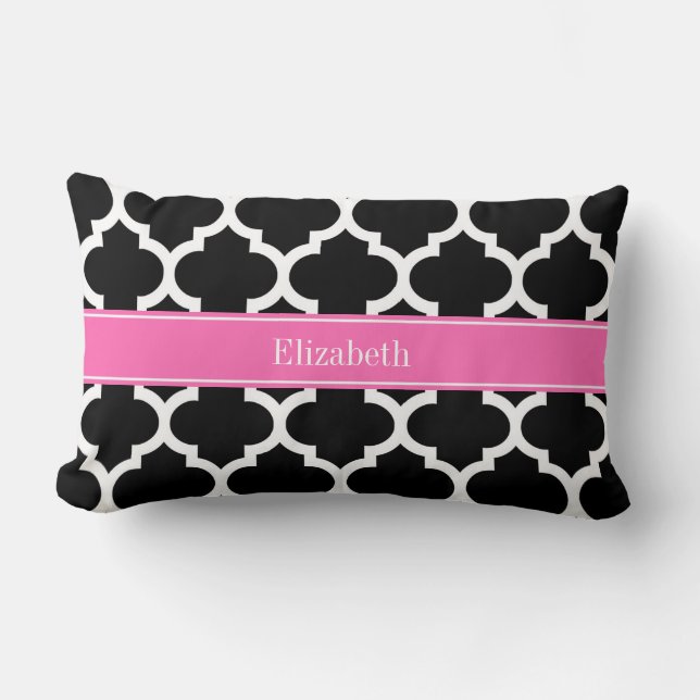 Black White Moroccan #5 Hot Pink #2 Name Monogram Lumbar Cushion (Front)